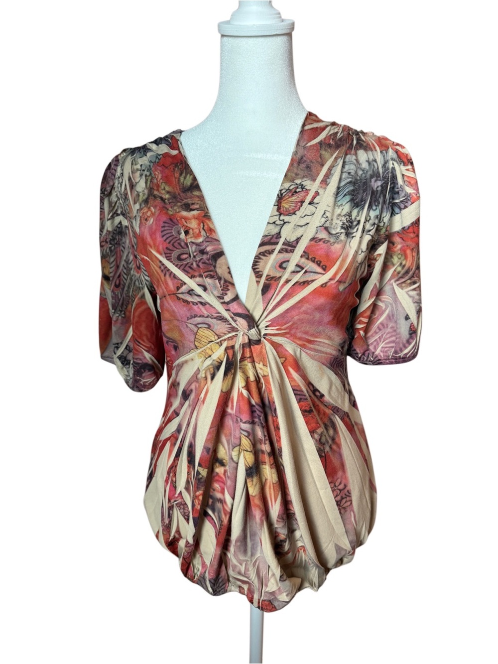 Y2K Simply Irresistible Floral Embroidered Lace Back Tie Front Blouse M